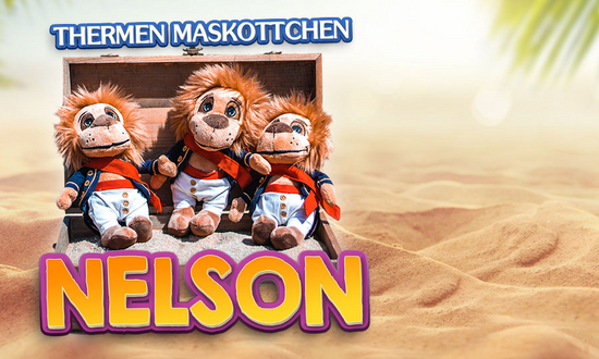 Plüschtier Nelson Das Maskottchen der Therme Erding, der Löwe Nelson, als Plüschtier
